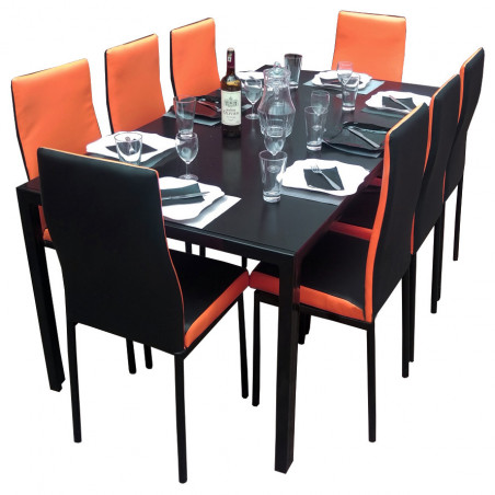 Salle à manger 8 places – Cuir – Orange-Noir